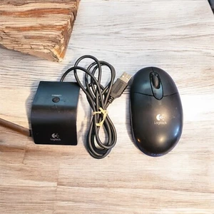 Logitech Black EX 100 Cordless Optical Wheel Mouse DZL-M-RCE95 & Receiver W Bat - Picture 1 of 3