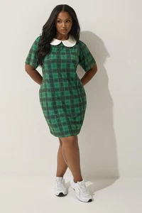 Yours Curve Women's Plus Size Check Collared Mini Dress - Picture 1 of 7