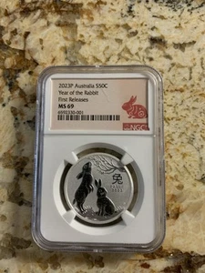 2023 Australia 9999 Bullion Silver Lunar Year of the RABBIT NGC MS69 1oz $1 Coin - Picture 1 of 3