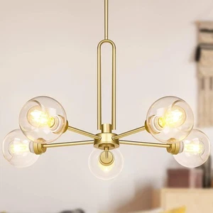 Globe Chandelier Pendant Modern Gold Large Semi-Flush / Clear Glass - Picture 1 of 9