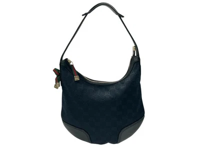 Elegant One Shoulder Bag Handbag Hobo Black Silver Hardware GG Canvas Leather - Image 1 of 4