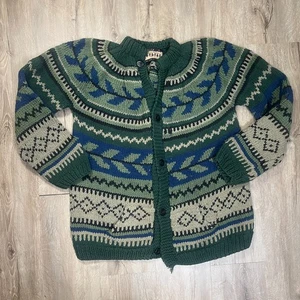 World Class Inc. Sweater Cardigan Green Women's Medium Handmade Made in Ecuador - Picture 1 of 6