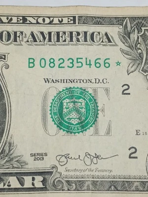 ⭐2013 $1 B NEW YORK BEP POSSIBLE DOUBLE RUN REPLACEMENT⭐STAR NOTE (08235466*)⭐ - Image 1 of 4