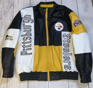 Vintage Pittsburgh Steelers Leather Jacket XL Pro Player NFL Experience Bomber - Picture 1 of 17