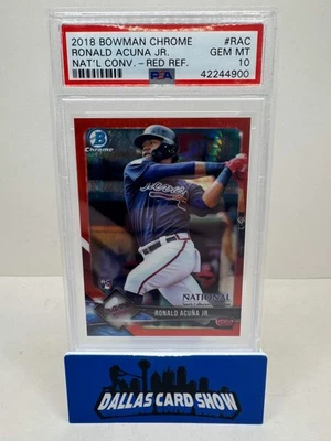 2018 Bowman Chrome Ronald Acuna Jr. Red /5 National Exclusive PSA 10 - Image 1 of 2