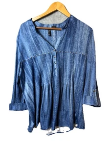 New Directions Woman’s Top Size 3x Blue 3/4 Sleeve W Cuffs Studs Blouse - Picture 1 of 5