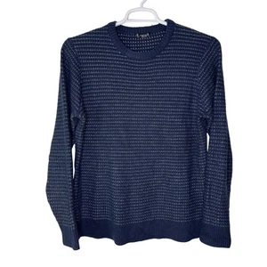 Smartwool Ripple Ridge Tick Stitch Men Medium Crew Sweater Blue Merino Wool Knit - Picture 1 of 5