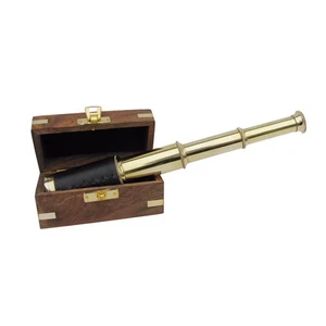 Telescopio En Caja De Madera De Latón/Cuero 25 Cm Sea-Club - Imagen 1 de 1