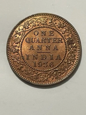 👀INDIA 1936 ONE QUARTER ANNA COIN HIGH GRADE GEM UNC KGV ANTIQUE 👀 - Image 1 of 2