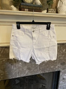 Judy Blue Shark Bite Damen weiß Destroyed Denim 5-Pocket 9,5 "Rise Shorts M - Bild 1 von 10