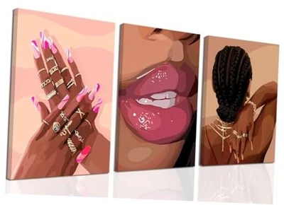 Conjunto de 3 lienzos envueltos en rosa de 12x16 pulgadas de arte de pared rosa negro niña Foto 1 de 4