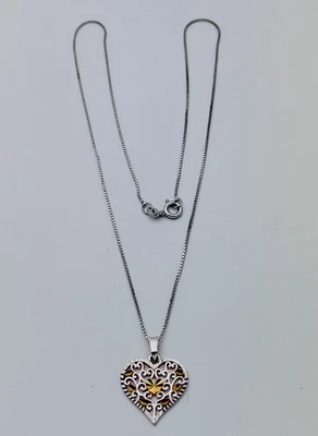 "Collar de corazón enchapado de 24 quilates de plata de ley 925 sin deslustre DaneCraft 18""" Foto 1 de 4