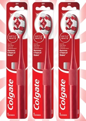 3 Colgate Optic White Stain Remover Toothbrush Soft Vibrant Red NEW - Image 1 of 4