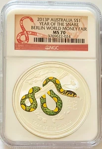 2013P Australia $1 Year of the Snake Berlin World Money Fair NGC MS 70 - Picture 1 of 2