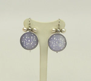 ORECCHINI  ARGENTO 925 GIADA VIOLA E PERLE AKOYA 8 mm GANCIO         -AGHT 0772- - Foto 1 di 3