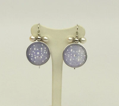 ORECCHINI  ARGENTO 925 GIADA VIOLA E PERLE AKOYA 8 mm GANCIO         -AGHT 0772- - Immagine 1 di 3