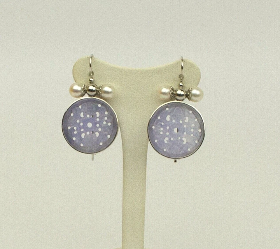 ORECCHINI  ARGENTO 925 GIADA VIOLA E PERLE AKOYA 8 mm GANCIO         -AGHT 0772- - Immagine 1 di 3