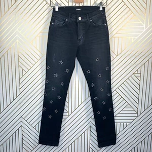 NWT Hudson Riley Crop Relaxed Star Grommet Straight Jeans Black Waist Size 23 - Picture 1 of 9