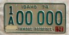 LICENSE PLATE       IDAHO SAMPLE 00-000 1974 ,76