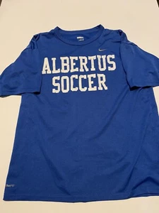 Nike Albertus Magnus College Soccer Tshirt Mens Medium Dri Fit Gym Tech Grey Tag - Picture 1 of 12