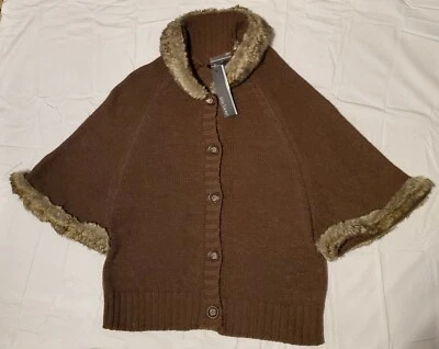 Daisy Fuentes Women's Large Sweater Cape Brown Faux Fur NWT MSRP $68 - Image 1 of 4