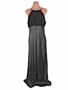 Vintage 90S Formal Dress Satin Velvet Empire Prom Maxi Goth Black M/L High Neck - Picture 1 of 10