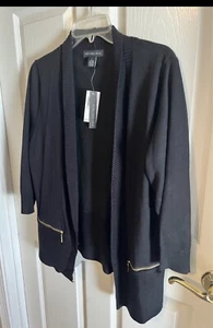 Joan Vass NWT Women’s black Cardigan Sweater Zipper detail Size Large Workwear - Picture 1 of 6