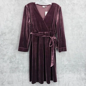GAP Maternity Velvet Dress S Vamp Red Crossover Top Snap Tie Waist Surplice New - Picture 1 of 12