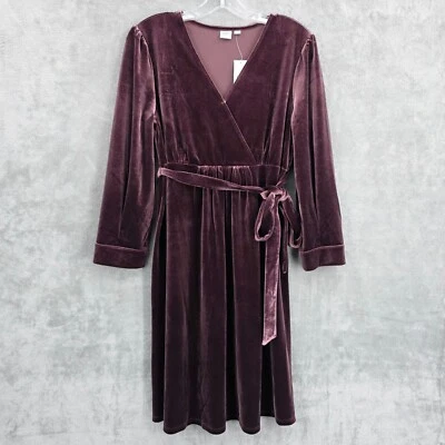 GAP Maternity Velvet Dress S Vamp Red Crossover Top Snap Tie Waist Surplice New - Image 1 of 4