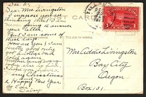 U.S. Q1 on Post Card, Tillamook, Ore., 1913 - Picture 1 of 3