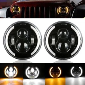 2X 7inch Round LED Headlights Hi/Lo Beam Amber DRL For Freightliner FL112 Truck - Foto 1 di 12