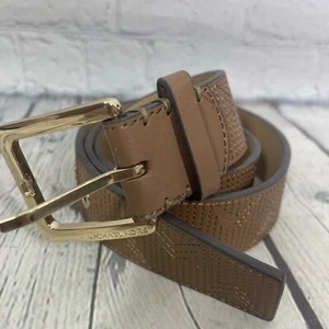 Michael Kors Belt Women Small Brown Brass Gold Buckle MK Wide Leather Casual - Picture 1 of 11