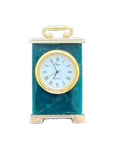 French Antique Style Miniature Brass and Malachite Carriage Clock - Picture 1 of 3