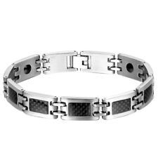 8.9" Men's Carbon Fiber Link Magnetic Bracelet Stainless Steel Bangle 11mm