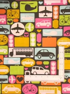 Airplane Car Bus Fabric By The Yard Travel Theme Cotton Timeless Treasures C8450 - Picture 1 of 1