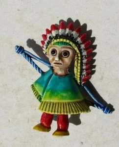 Native American Indian with Head Dress and Bow Poncho Metal Pinback Brooch VTG - - Picture 1 of 1