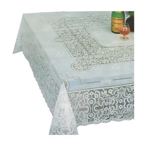 Rectangle White Battenburg Closed Lace Plastic Vinyl Tablecloth 54 x 72 inch NEW - Picture 1 of 6