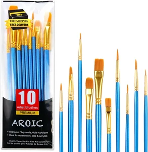 Set Pennelli Pittura Acrilica, 1 Confezioni / 10 Pezzi Pennelli Acquerello Pennello Pittura Nylo - Foto 1 di 7