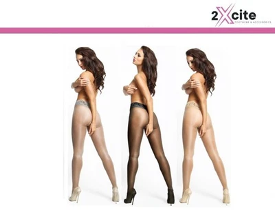 COLLANTS SANS ENTREJAMBE 20 DENIERS BRILLANT TRANSPARENT OUVERT ENTREJAMBE CEINTURE EN DENTELLE PAR MISS O - Photo 1/2