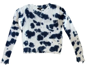 Flowers By Zoe Girls Distressed Navy And White Tie Dye Sweater Size M(8) - Picture 1 of 3