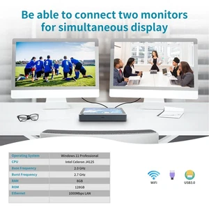 Mini PC With 5.5in Touch Screen For Windo-ws 11 8GB 128GB 2.4GHZ 5.0Ghz WiFi NEW - Afbeelding 1 van 21