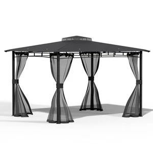 3X3.6m Polycarbonate Hardtop Gazebo Canopy w/ Aluminium Frame Netting & Curtains - Picture 1 of 17