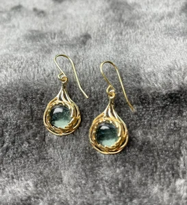 14k Gold Adi Paz Israel Round Dangle Earrings Flourite Gemstones 2.81 Grams - Picture 1 of 12