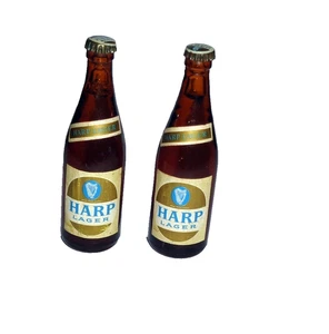 PAIR Vintage Miniature Beer Bottle Harp Lager 8.5 cm tall Display Advertising - Picture 1 of 4