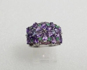 Anillo Flor Tanzanita Esmeralda Amatista Plata de Ley 925 Talla 7.5 - Imagen 1 de 10