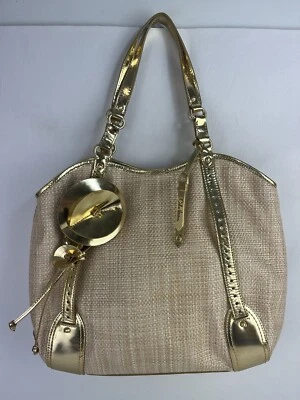 Cole Haan Raffia Дамская сумка большая сумка с короткими ручками соломенная сумка с золотыми деталями - Изображение 1 из 4