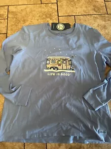 NWT Woman XL LIFE IS GOOD Crusher Tee Holiday Camper CRN Blue - Picture 1 of 1