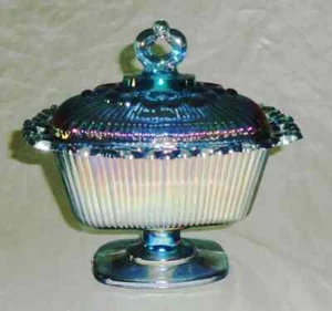 Plato de caramelo cubierto de vidrio iridiscente de carnaval Indiana, celosía de encaje - Imagen 1 de 7