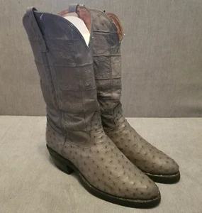 Stivali da cowboy vintage NOCONA full quill OSTRICH grigi da uomo taglia 9D made in U.S.A. - Foto 1 di 11