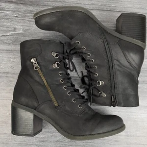 Women’s Heeled Combat Ankle Boot Black Size 9M White Mountain Dorian Bootie - Picture 1 of 12